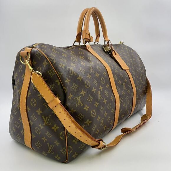Louis Vuitton Keepall Bandoliere 55 Monogram Leather × PVC Brown Boston Bag - Picture 2 of 15